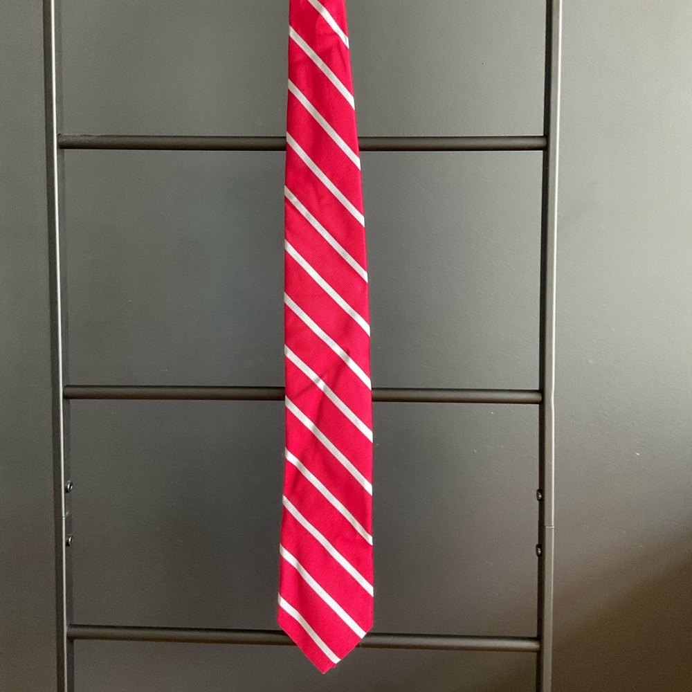 Red with grey repp stripe silk tie